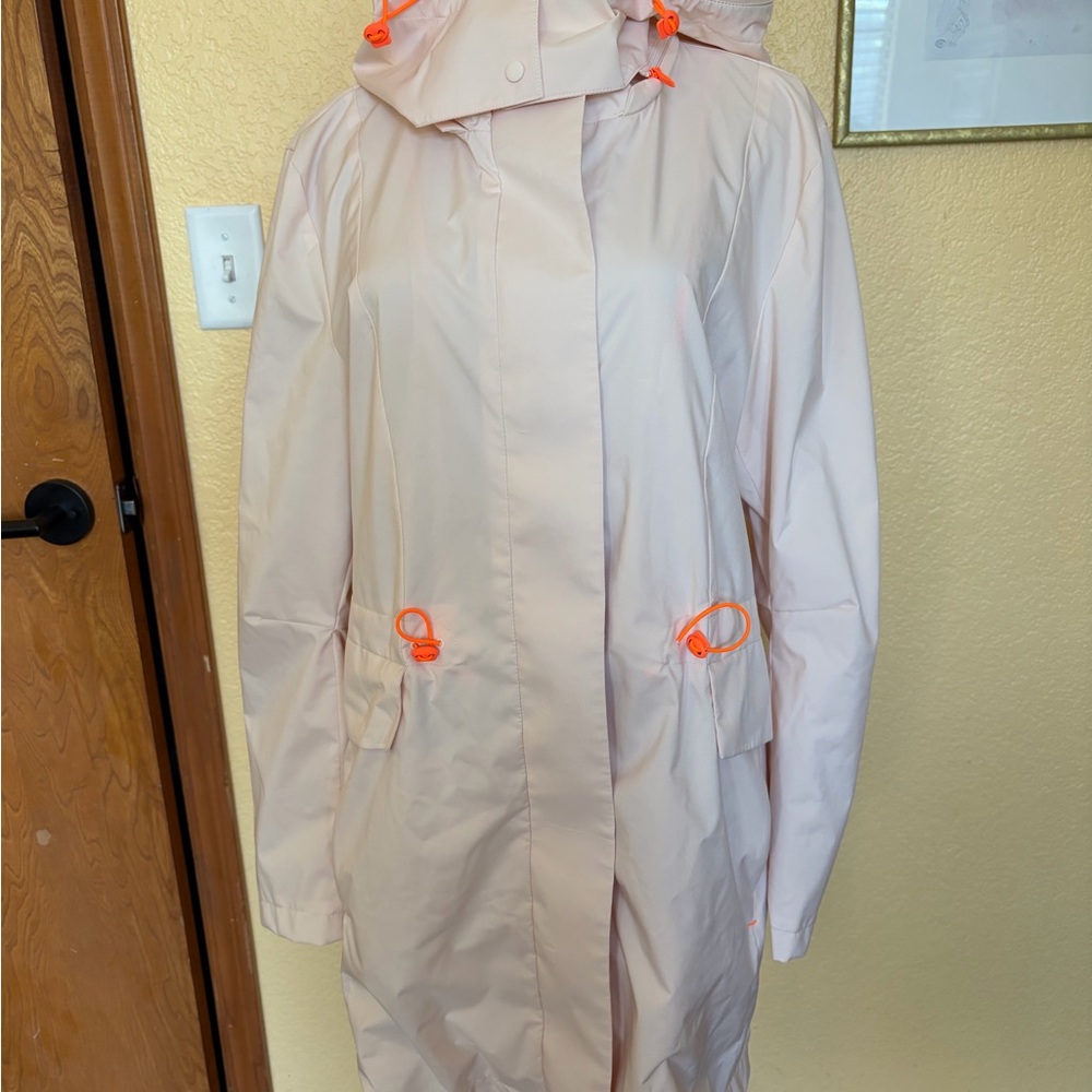 Cole Haan zero grand Light Pink Hooded Raincoat with Neon Accents size L